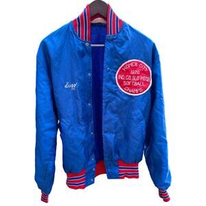 Vintage 1976 Homer City Softball Champs Satin Jacket Medium Large Blue Red Lined